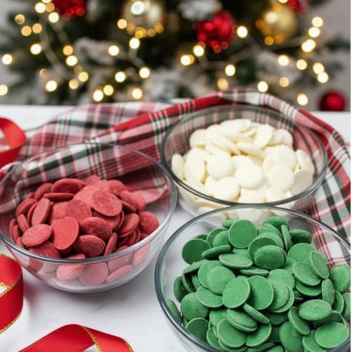Christmas Candy Melts 3 LB Pack - Red  Green & White Confectionery Coating Wafers for Baking  Dipping & Decorating 3 Bags (1 LB Each) Easy Melt for Holiday   Cake Pops & Desserts