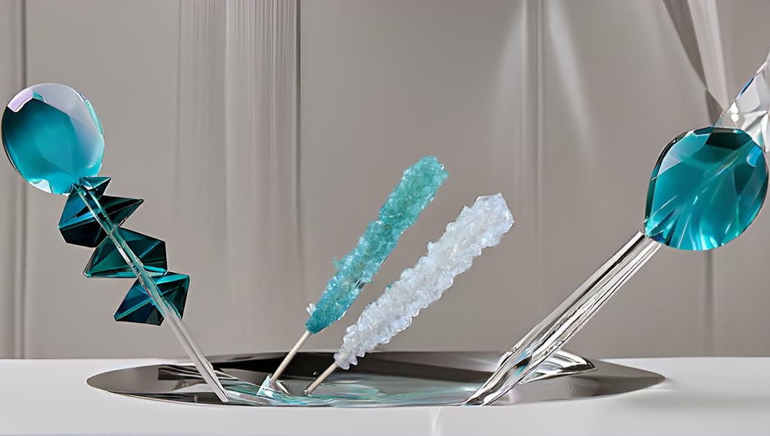Classic Rock Candy Sticks, Sugar Rock Crystal Lollipops, Individually Wrapped (Pack Of 6, Baby Boy (Light Blue & White))