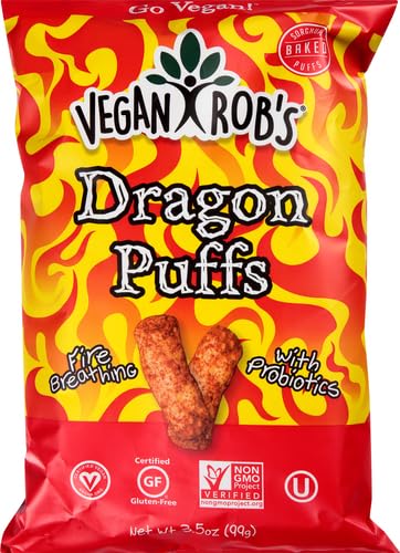 Vegan Robs Puffs, Dragon | Made With Probiotics, Gluten-Free Snack, Plant Based, Vegan, Zero Trans Fats |3.5 Ounce (Pack Of 12)