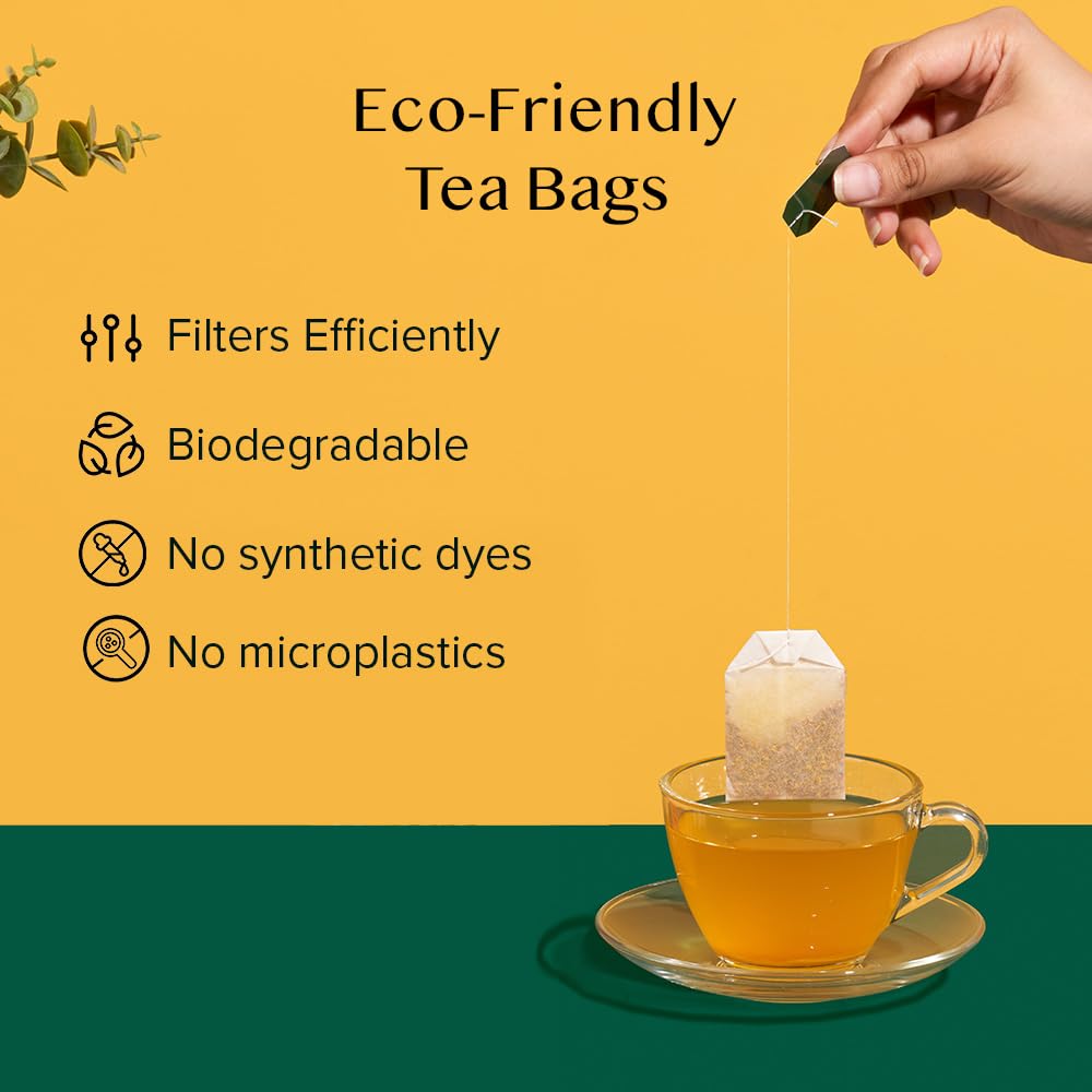 VAHDAM Organic Turmeric Ashwagandha Herbal Tea Bags, Caffeine Free, Gluten Free, 18 Count, Eco-Friendly Individually Wrapped