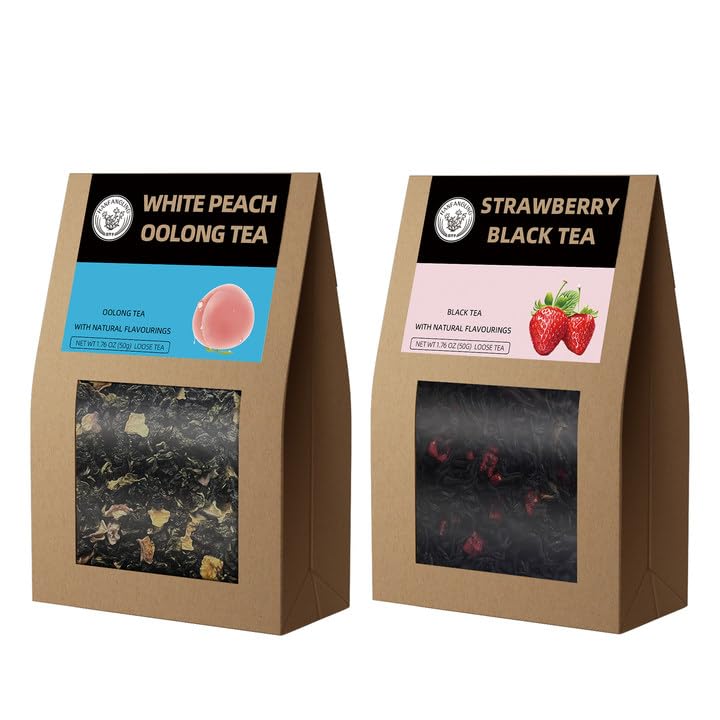 HANFANGLING White Peach Oolong Tea & Strawberry Black Tea, Natural Loose Leaf Tea, Perfect Gift for Tea Lovers