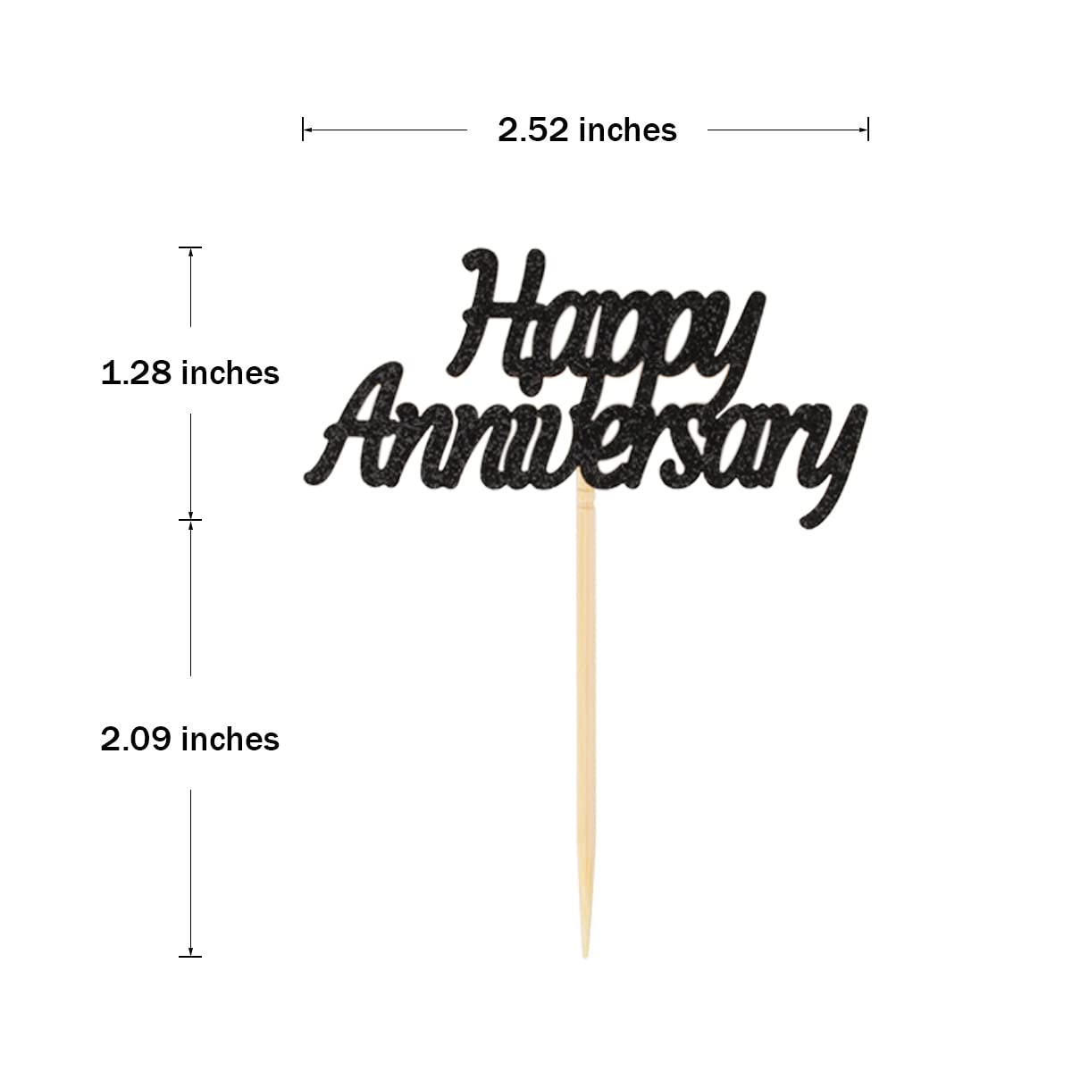 Donoter 48 Pcs Black Glitter Happy Anniversary Cupcake Toppers Picks For Anniversary Party Cake Decorations