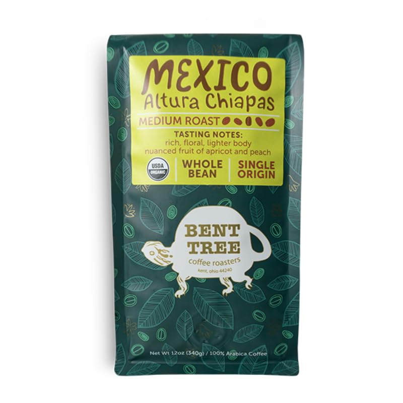 Bent Tree Coffee Roasters Organic Whole Bean Coffee, Medium Roast, Floral Notes, 12oz, USDA Organic, Mexico Altura Chiapas