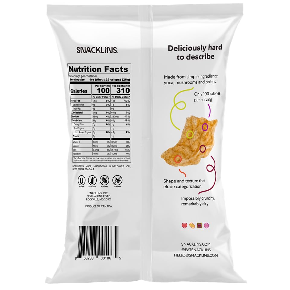 Snacklins Plant Based Crisps - Barbeque - Vegan Healthy Snacks - Gluten Free, Grain Free, Plant Based Crisps, 100% Kosher For Pa