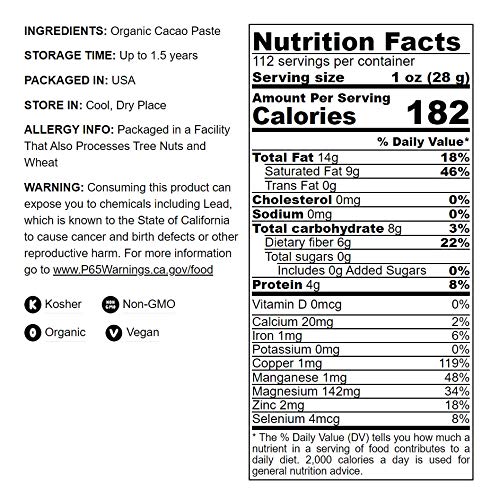 Food to Live Organic Cacao Paste Wafers, Non-GMO, Keto, Vegan, 14 Pounds