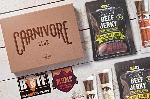 Carnivore Club Beef Jerky Box - Delicious Jerky And Meat Sticks Sampler - 4 To 6 Meat Snacks Jerkygram - Meat Snack Sampler Gift
