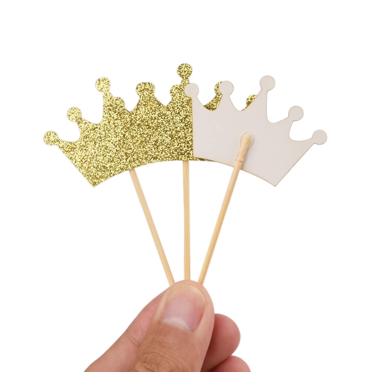 Donoter Crown Cupcake Toppers 48 Pcs Gold Glittery Paper Picks for Baby Shower Birthday Party Decorations