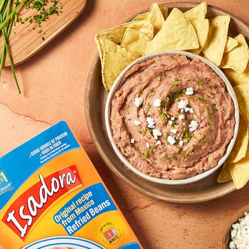 Isadora Original Refried Beans in Pouch (Pack of 14), Delicious Refried Pinto Beans, Microwave Food Premade Meals, Plant Based P
