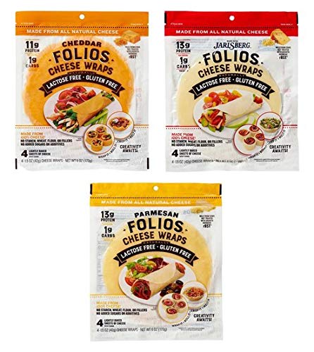 Folios 100% All Natural Cheese Wraps | Parmesan, Cheddar and Jarlsberg Flavor | Gluten Free, Grain Free and Naturally Lactose Fr