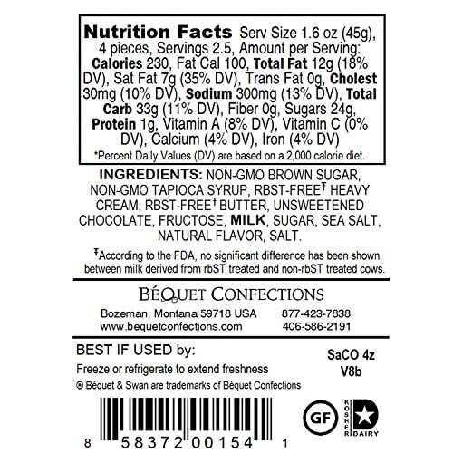 Béquet Caramel - Salt Chocolate Caramel - Caramel Candy Individually Wrapped - Gourmet Caramel Candy - Made In Montana - Kosher (Star-D) And Gluten Free - 8 Oz Gift Bag