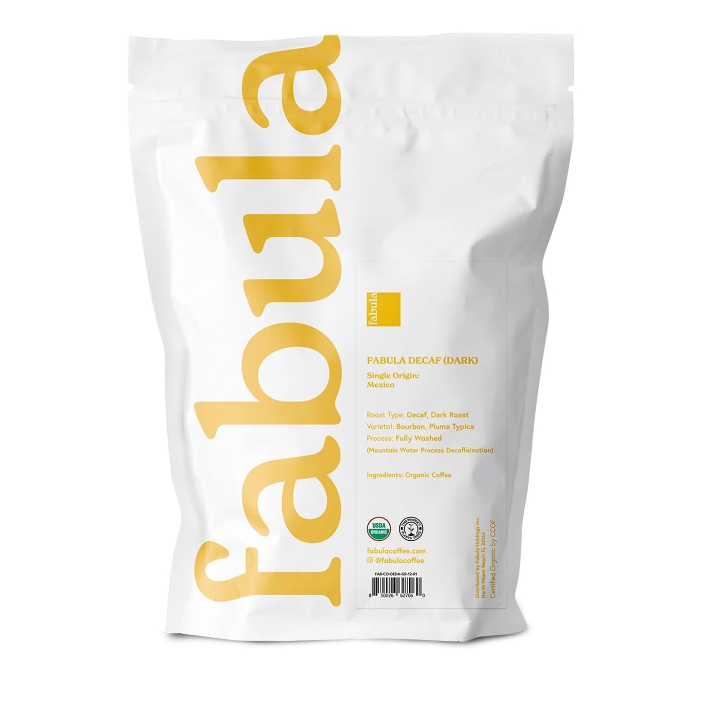 Fabula Coffee Decaf Dark Roast Whole Beans - Organic, Low Acid, Non-GMO - 12 Ounce