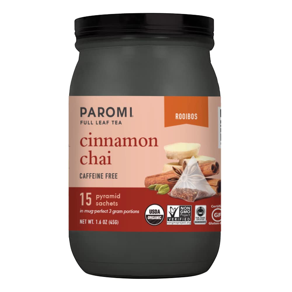 Paromi Cinnamon Chai Rooibos Organic Tea, 15 Count, Signature Jar, Pack of 3