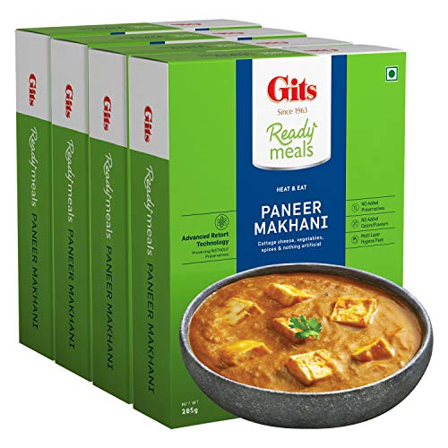 Gits Ready To Eat Paneer Makhani, Pure Veg, Heat And Eat Buttery Indian Gravy, Microwaveable, 1140G (Pack Of 4 X 285G Each)