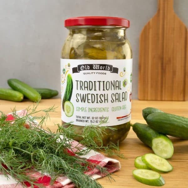 Old World Quality Foods Traditional Swedish Salad, Gluten-Free, Pickled Cucumber Mix, 3 Jar Pack, 32 oz Each, Green