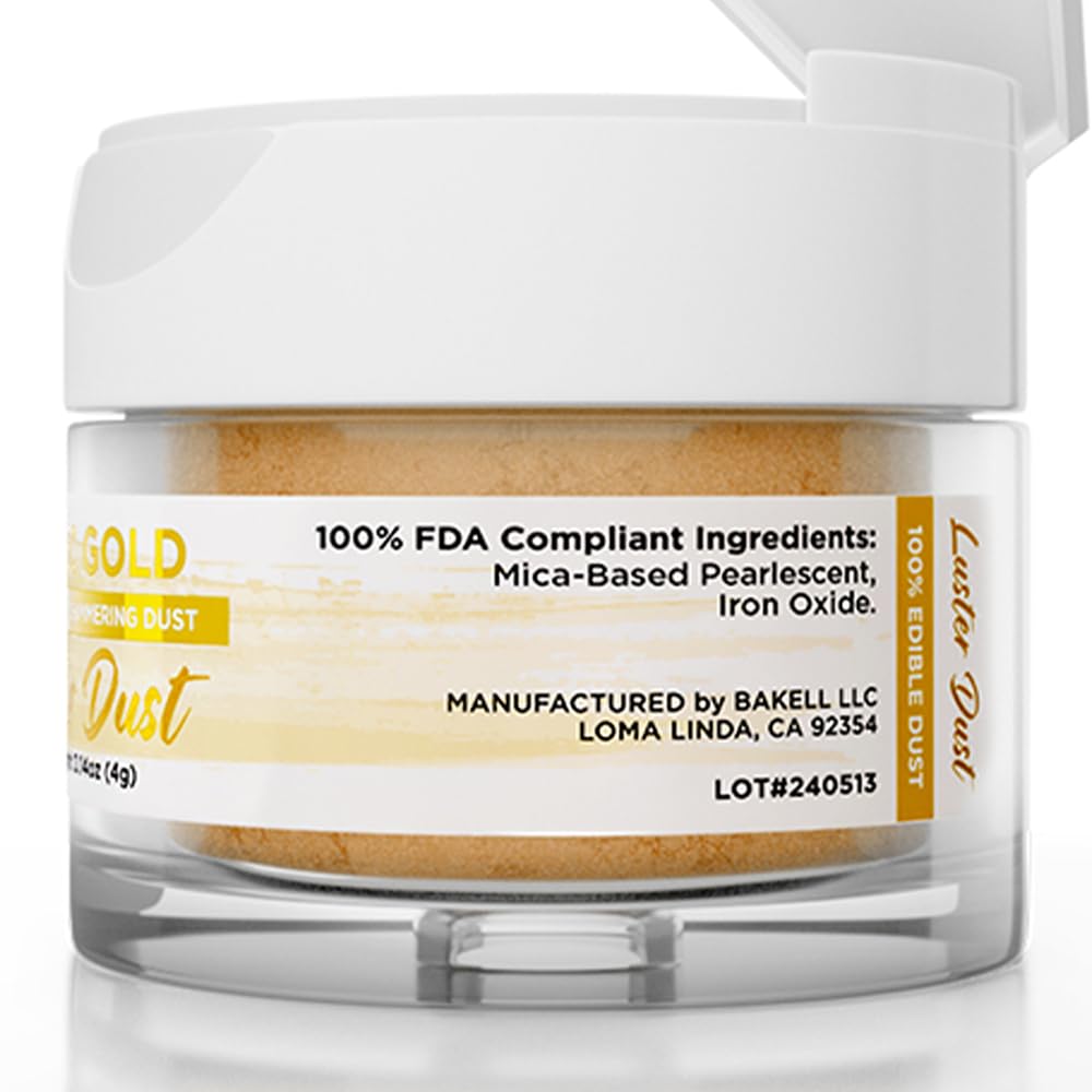 Luster Dust - Aztec Gold (4G 1X Jar) | Edible Vegan Dust & Paint For Cake Decorating, Ice Cream, Desserts, Cocktails And Beverag