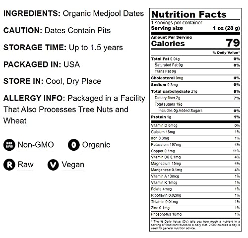 Food to Live Organic Medjool Dates, Non-GMO, Large Size, Unsweetened, 2 Pounds