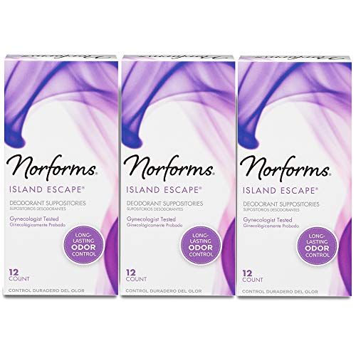 Norforms Feminine Deodorant Suppositories | Long Lasting Odor Control | Island Escape | 12 Count | Pack Of 3