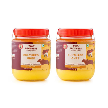 Two Brothers Organic Farms - A2 Ghee (1L X 2) | Cultured Cow Desi Ghee | Curd-Churned Bilona Ghee | Pure, Natural, And Healthy |