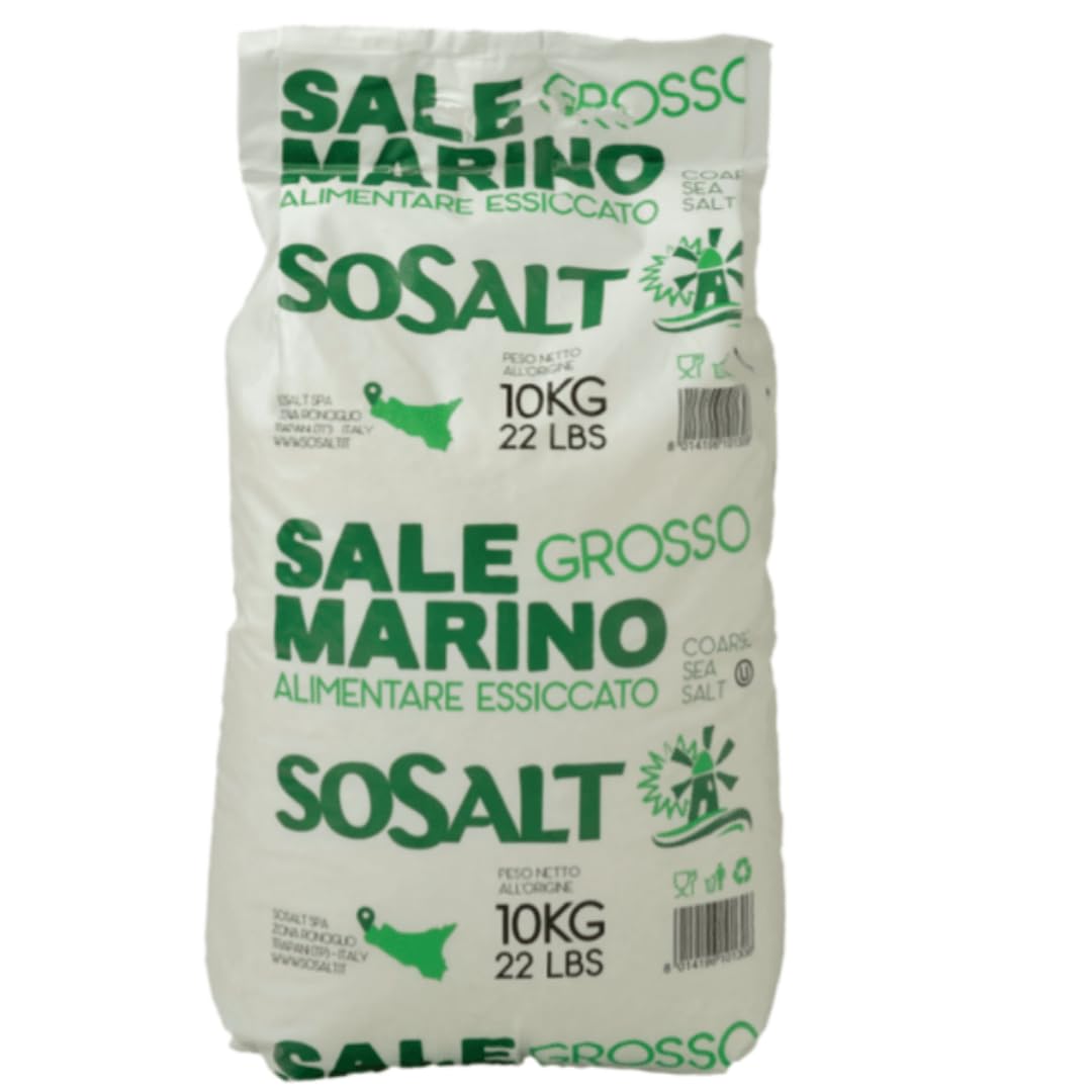 SOSALT DAL MARE DI TRAPANI Coarse Sea Salt, Sicilian, 22 lb Bulk Bag for Cooking, Pickling, Grilling, Foodservice