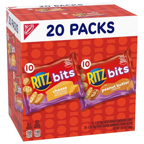 RITZ Bits Cheese and RITZ Bits Peanut Butter Cracker Sandwiches Variety Pack, 20 Snack Packs