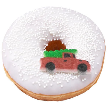 Red Truck Hauling A Christmas Tree Edible Sugar Cake Toppers, 12 Count