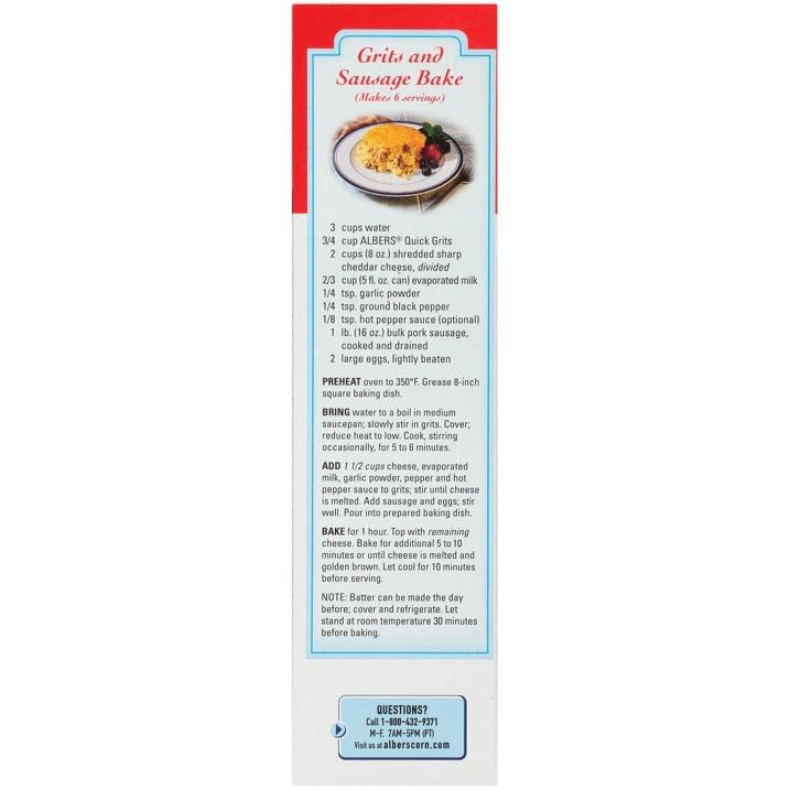 Albers Enriched Hominy Quick Grits, Naturally Low In Fat, 40 Oz Box (Pack Of 12)