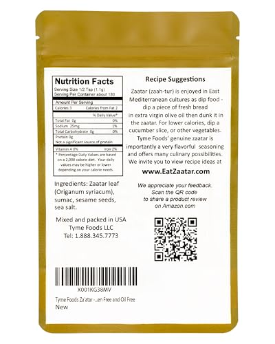Zaatar By Tyme Foods - With Genuine Hyssop Herb (Origanum Syriacum) - Real Za'Atar Seasoning Spice Blend