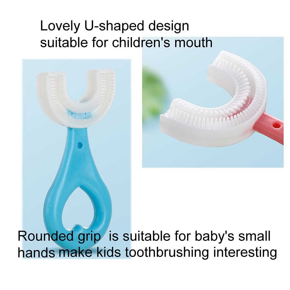 Claiol 2 Pcs U-Shaped Kids Toothbrush, Premium Soft Manual Training Toothbrush For Kids 2-6 Years Old. (Blue+Pink)