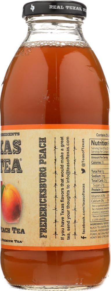 Texas Tea Fredericksburg Peach Tea, 16 Fl Oz, Pack of 12 - Refreshing Southern Flavor in Convenient Bottles