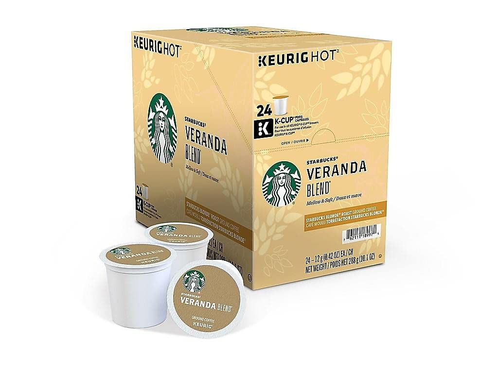 Starbucks K-Cup Coffee Pods, Starbucks Blonde Roast Coffee, Veranda Blend For Keurig malt-inspired, 100% Arabica, 1 Box (24 Pods)