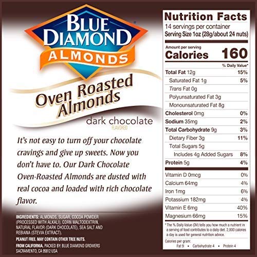 Blue Diamond Almonds Oven Roasted Dark Chocolate Flavored Snack Nuts, 14 Oz Resealable Bag (Pack Of 1)