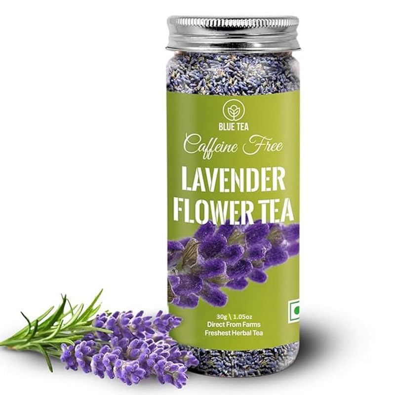 Blue Tea - Lavender Tea - 1.05 Oz (30+ Cups) Loose | Soothing Tea | Herbal Tea - Flower Based - Caffeine Free - Vegan - Non-Gmo - No-Bitter - Chemical Fee | Reusable Pet Jar