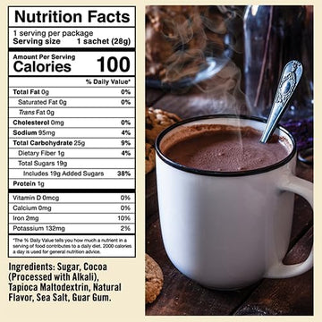 Castle Kitchen Dark Hot Chocolate Single 1Oz Packets (25 Count) Dairy Free, Vegan Hot Cocoa - Just Add Water - For On The Go, Travel & Work