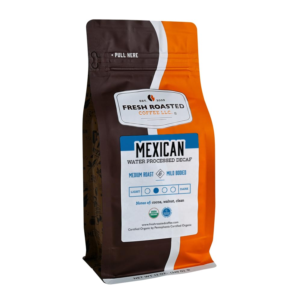 Fresh Roasted Coffee, Organic Mexican Water-Processed Decaf | Usda Organic, 100% Single Origin, Kosher | Medium Roast 12 Oz Whole Bean