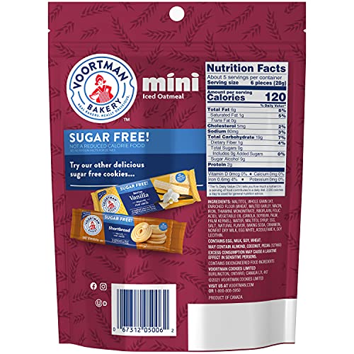 Voortman Bakery Sugar Free Iced Oatmeal Mini Cookie, 5 Ounce