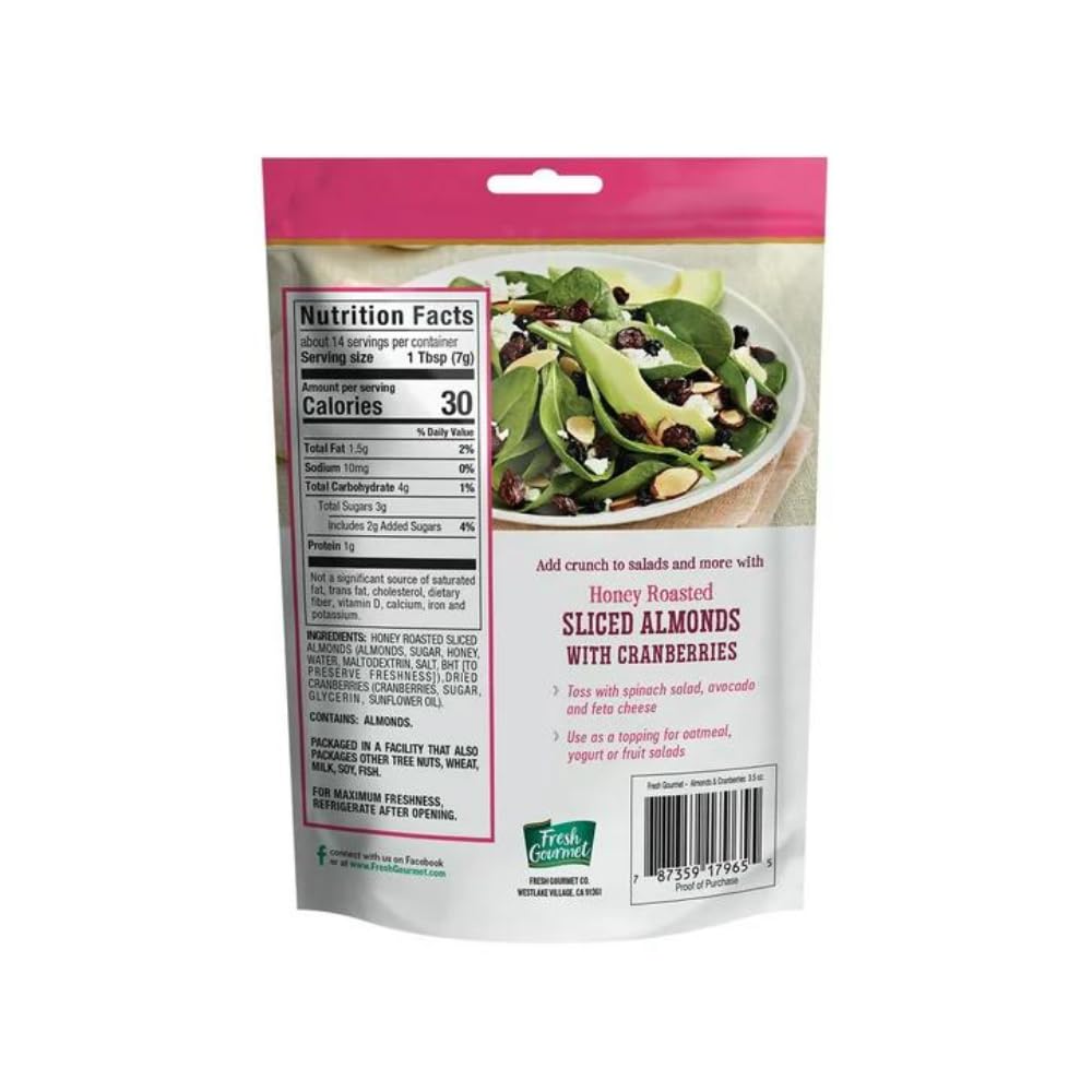 Fresh Gourmet Honey Roasted Sliced Almonds & Cranberries (3.5 Ounce (Pack Of 3))