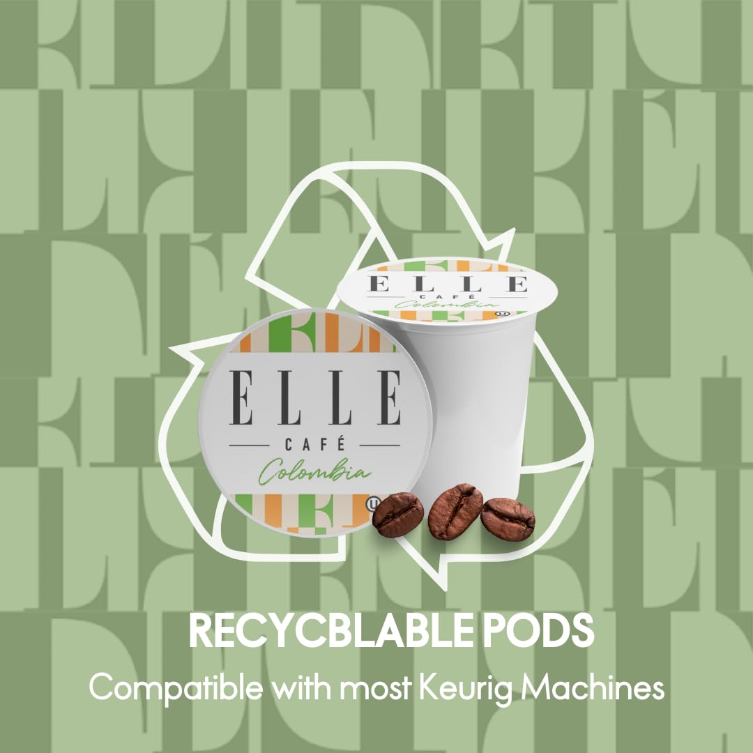 ELLE Caf   Colombian K-Cup Pods - 12 Count - 100% Arabica Coffee, Flavor Medium Roast - Single-Serve Coffee Pods