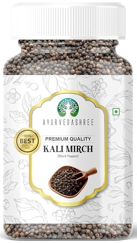 AYURVEDASHREE Black Pepper Whole (Peppercorns), Premium Quality 100gm PET Jar | All Natural | | Non-GMO | Piper nigrum | Indian 