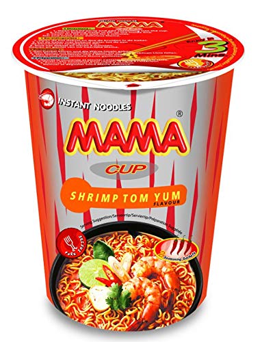Mama Noodles Shrimp Tom Yum Instant Cup Of Noodles W/Delicious Thai Flavors, Hot & Spicy Noodles With Shrimp Tom Yum Soup Base,