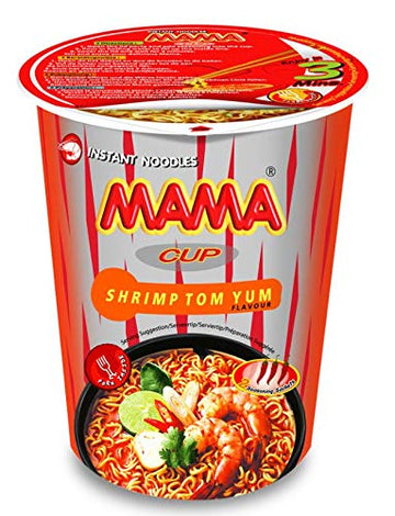 Mama Noodles Shrimp Tom Yum Instant Cup Of Noodles W/Delicious Thai Flavors, Hot & Spicy Noodles With Shrimp Tom Yum Soup Base,