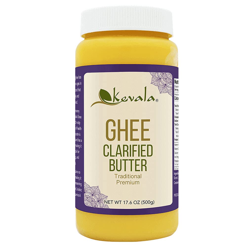 Kevala Ghee Clarified Butter - Grass Fed, Gluten Free, Non-GMO, Unsalted, 17.6 oz, Yellow