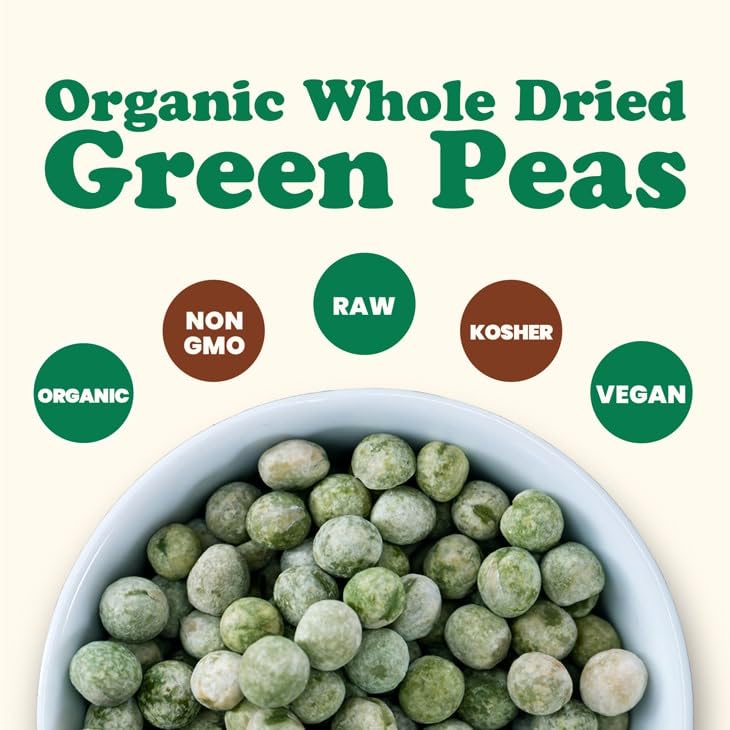 Food to Live Organic Whole Dried Green Peas, 15 Pounds - Non-GMO, Green Vatana, Sproutable, Vegan, Kosher, Bulk. Pre-Soak Needed