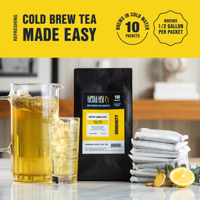 Tiesta Tea - Meyer Lemon Zest Cold Brew, Premium Loose Leaf Blend, Non-Caffeinated Iced Tea, 10 Cold Brew Tea Packets - Brews On
