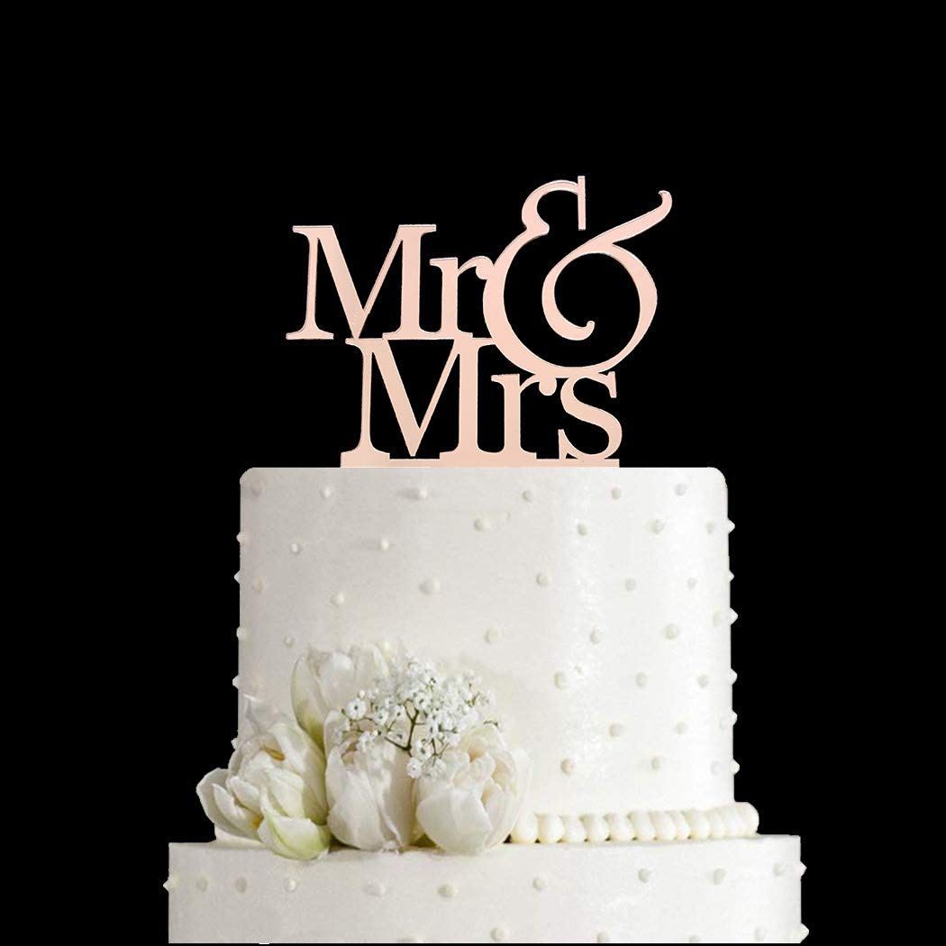 Mr And Mrs Cake Topper, Bride And Groom Sign Wedding Engagement Cake Toppers Decorations (Mirror Rose Gold Acrylic)
