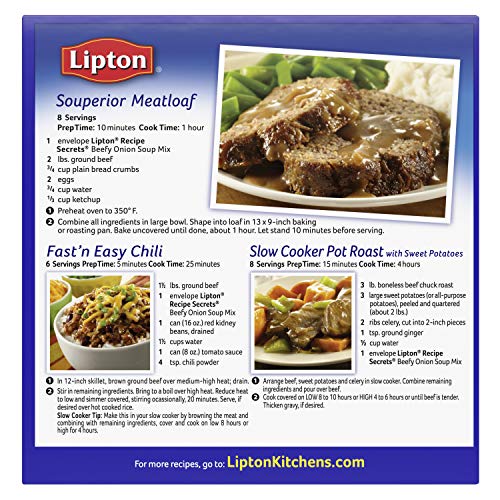Lipton Recipe Secrets Soup and Dip Mix For a Delicious Meal Beefy Onion Flavor Great With Your Favorite Recipes 2.2 oz 2 Count