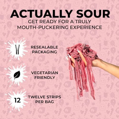 Sour Strips Sour Candy Belts, Lemonberry, Resealable Candy Bags, 3.4 Ounce (Pack of 3)
