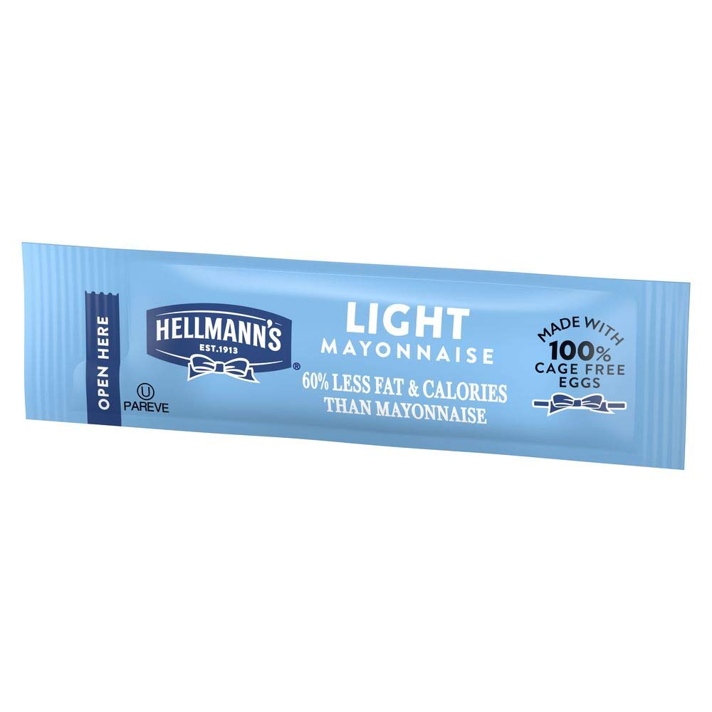Hellmann s Light Mayonnaise Stick Packets Easy Open, Condiment for Sandwiches, Salads, Mayo Made with 100% Cage Free Eggs, Glut