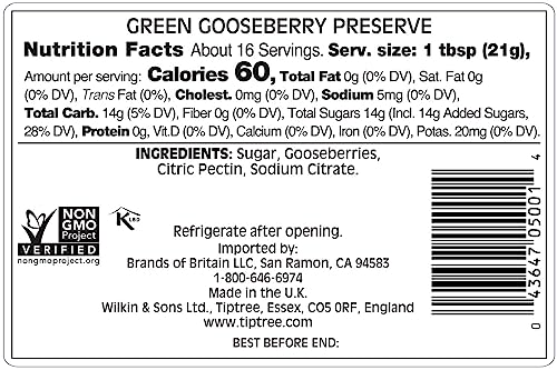 Tiptree Green Gooseberry Preserve, 12 Ounce Jars, Pack of 6, White