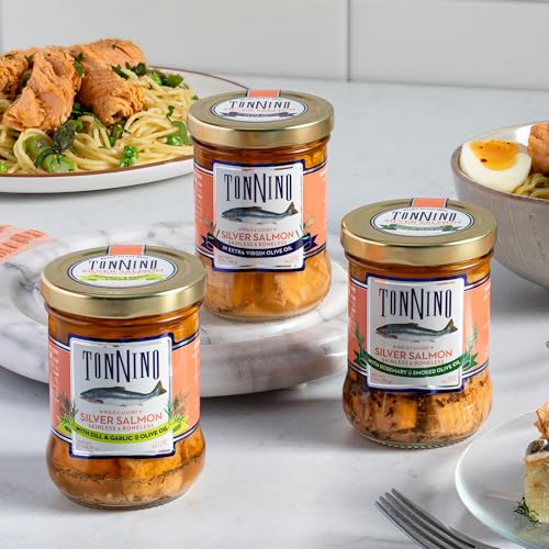 Tonnino Salmon Silver Fish in Smoked Olive Oil – Pack of 6 – 6.3 Ounces – Protein Snacks – Ready to Eat Meals