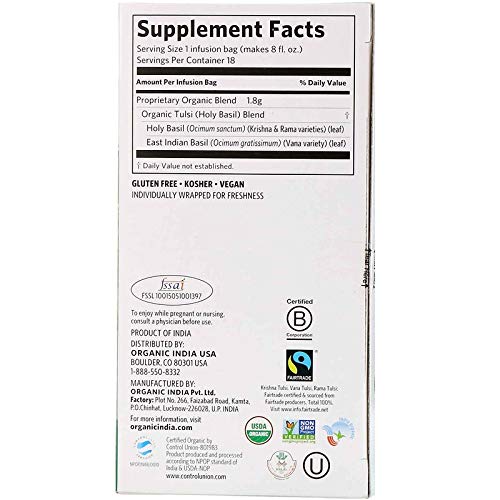 Organic India Tulsi, Original, 18-Count Boxes (Pack Of 2)